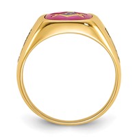IB Goodman 14K Yellow Gold Mens Polished and Textured Ring with Black Enamel and Lab Created Ruby Masonic view 2