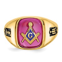 IB Goodman 14K Yellow Gold Mens Polished and Textured Ring with Black Enamel and Lab Created Ruby Masonic view 4