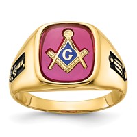 IB Goodman 14K Yellow Gold Mens Polished and Textured Ring with Black Enamel and Lab Created Ruby Masonic view 1