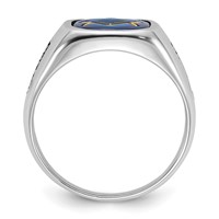 10K White Gold Men's Polished and Grooved Ring with Black Enamel and Imitation Blue Spinel Masonic view 2