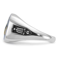10K White Gold Men's Polished and Grooved Ring with Black Enamel and Imitation Blue Spinel Masonic view 3