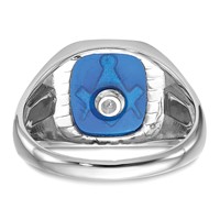 10K White Gold Men's Polished and Grooved Ring with Black Enamel and Imitation Blue Spinel Masonic view 5