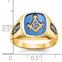 IB Goodman 14K White Gold Mens Polished and Grooved Ring with Black Enamel and Imitation Blue Spinel Masonic view 4
