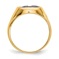 14K Yellow Gold Men's Polished and Grooved Ring with Black Enamel and Imitation Blue Spinel Masonic view 2