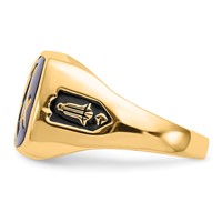 14K Yellow Gold Men's Polished and Grooved Ring with Black Enamel and Imitation Blue Spinel Masonic view 3