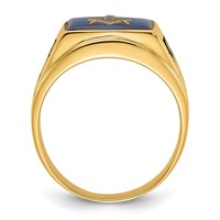 IB Goodman 14K Yellow Gold Mens Polished and Textured Ring with Black Enamel and Imitation Blue Spinel Masonic view 2