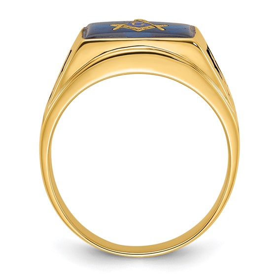 IB Goodman 14k Mens Polished and Textured with Black Enamel and Imitation Blue Spinel Masonic Ring