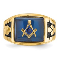 IB Goodman 14K Yellow Gold Mens Polished and Textured Ring with Black Enamel and Imitation Blue Spinel Masonic view 4