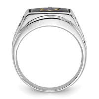 IB Goodman 14K White Gold Mens Polished and Textured Ring with Black Enamel and Onyx Masonic view 2