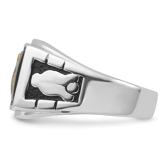 IB Goodman 14k White Gold Mens Polished and Textured with Black Enamel and Onyx Masonic Ring