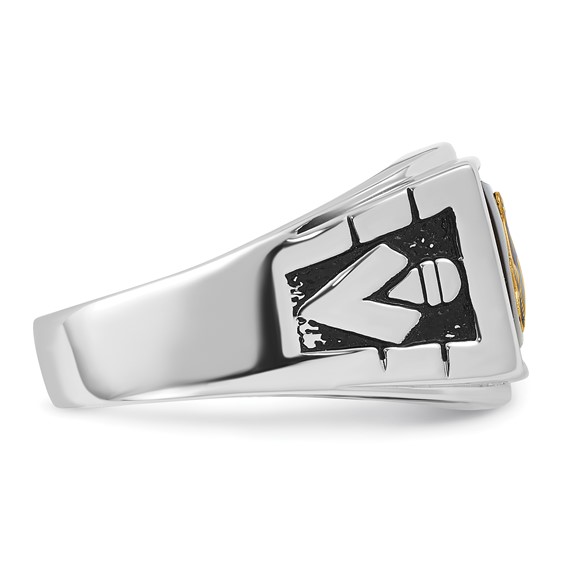 IB Goodman 14k White Gold Mens Polished and Textured with Black Enamel and Onyx Masonic Ring