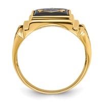 14K White Gold Men's Polished and Textured Ring with Black Enamel and Onyx Masonic view 2