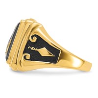 14K White Gold Men's Polished and Textured Ring with Black Enamel and Onyx Masonic view 3