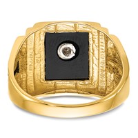 14K White Gold Men's Polished and Textured Ring with Black Enamel and Onyx Masonic view 5