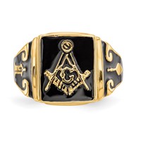 IB Goodman 14K Yellow Gold Mens Polished and Textured Ring with Black Enamel Masonic view 4