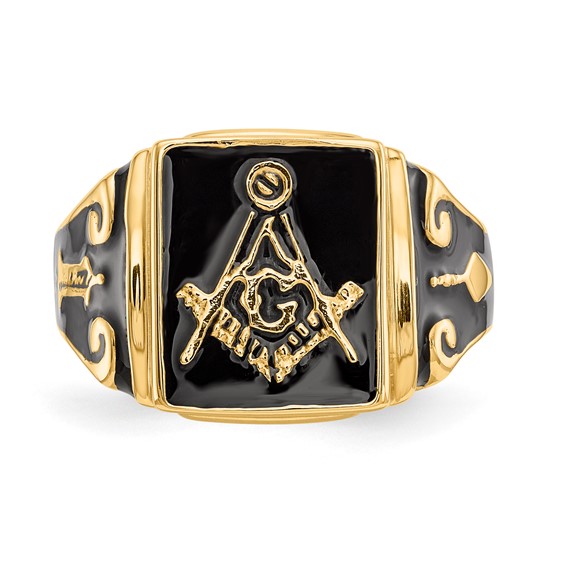 IB Goodman 14k Mens Polished and Textured with Black Enamel Masonic Ring