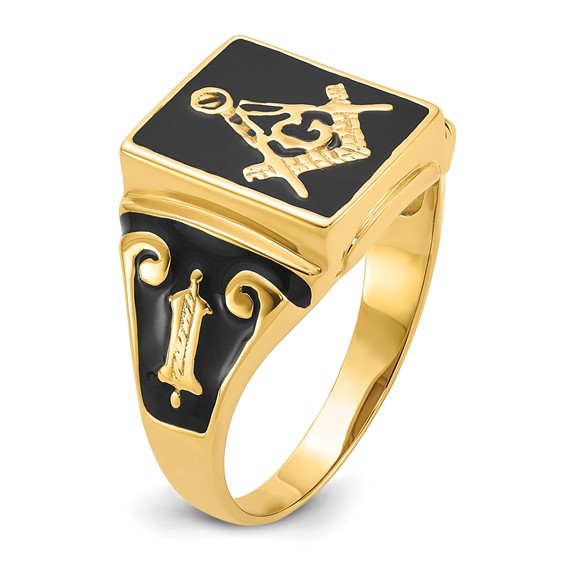 IB Goodman 14k Mens Polished and Textured with Black Enamel Masonic Ring