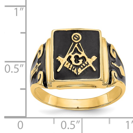 IB Goodman 14k Mens Polished and Textured with Black Enamel Masonic Ring