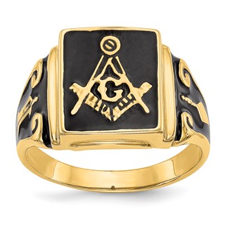 IB Goodman 14k Mens Polished and Textured with Black Enamel Masonic Ring