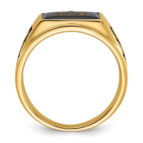 IB Goodman 14k Mens Polished and Textured with Black Enamel and Onyx Masonic Ring