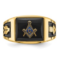 IB Goodman 14K Yellow Gold Mens Polished and Textured Ring with Black Enamel and Onyx Masonic view 4