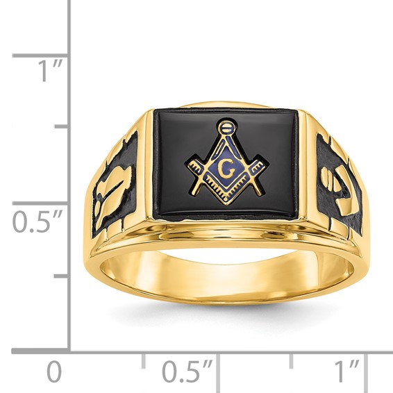 IB Goodman 14k Mens Polished and Textured with Black Enamel and Onyx Masonic Ring