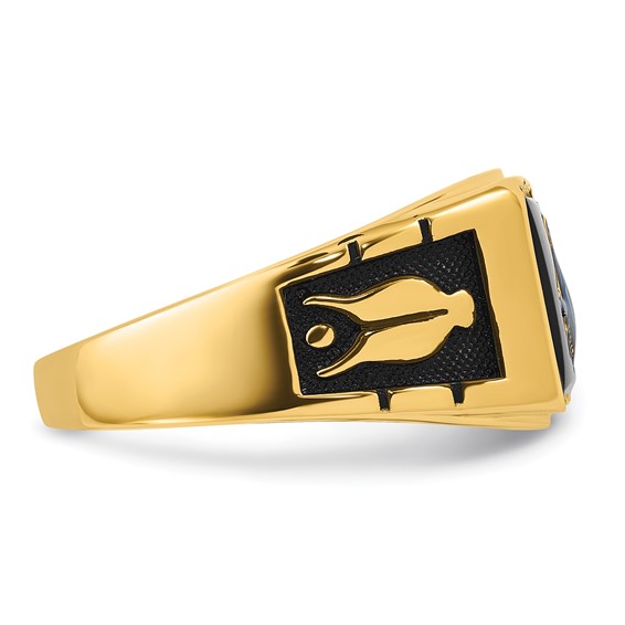 IB Goodman 14k Mens Polished and Textured with Black Enamel and Onyx Masonic Ring