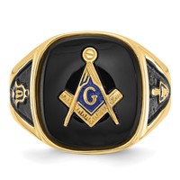IB Goodman 14K Yellow Gold Mens Polished and Textured Ring with Black Enamel and Onyx Masonic view 4