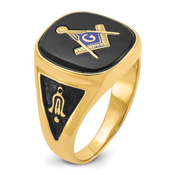 IB Goodman 14k Mens Polished and Textured with Black Enamel and Onyx Masonic Ring
