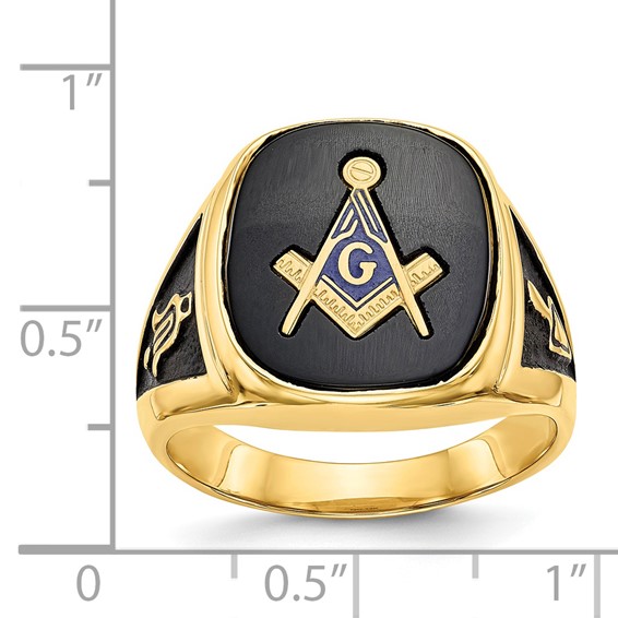IB Goodman 14k Mens Polished and Textured with Black Enamel and Onyx Masonic Ring