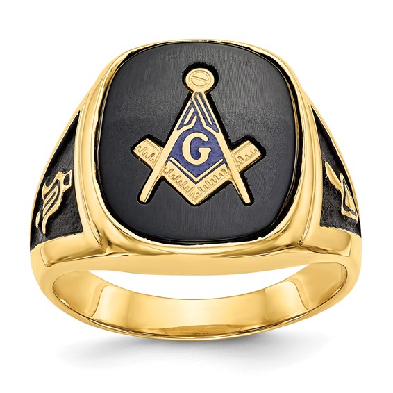 IB Goodman 14k Mens Polished and Textured with Black Enamel and Onyx Masonic Ring
