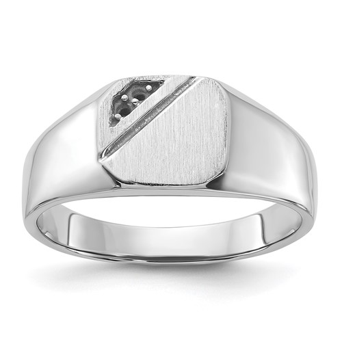 14K White Gold Holds 2-1.3mm Diamonds 10.0x 9.0mm Octagon Open Back Signet Ring Mounting