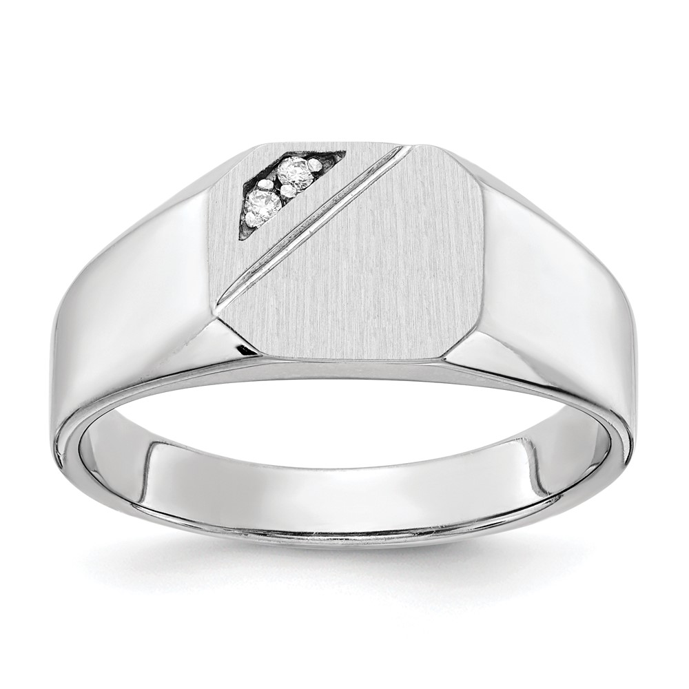 14K White Gold.02ct AA Diamond 10.0x 9.0mm Octagon Open Back Signet Ring