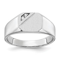 14K White Gold.02ct AA Diamond 10.0x 9.0mm Octagon Open Back Signet Ring view 1