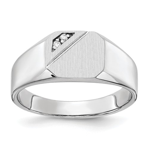 14K White Gold.02ct Aaa Diamond 10.0x 9.0mm Octagon Open Back Signet Ring