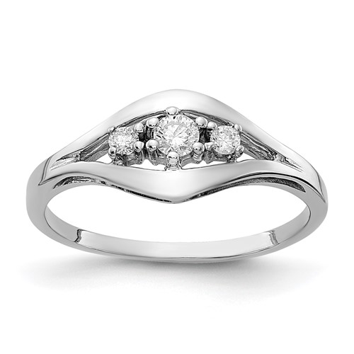 14K White Gold Polished 3-Stone 0.12 Carat AA Diamond Ring
