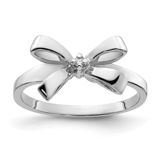 14k White Gold Polished .02ct. Diamond Bow Ring Mounting