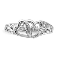 14K White Gold Polished 0.05 Carat AA Diamond Two Hearts Ring view 5