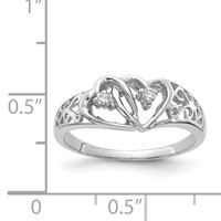 14K White Gold Polished 0.05 Carat AA Diamond Two Hearts Ring view 3