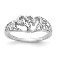 14K White Gold Polished 0.05 Carat AA Diamond Two Hearts Ring view 1