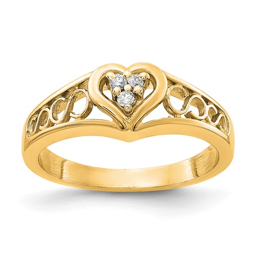14K Yellow Gold Polished 1/20 Carat Aaa Diamond Heart Ring