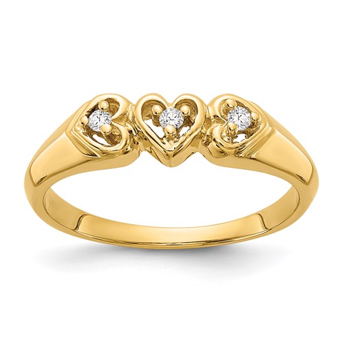14K Yellow Gold 1/20 Carat AA Diamond Triple Heart Ring