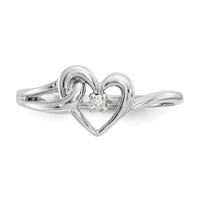 14K White Gold Polished AA Diamond Heart Ring view 4
