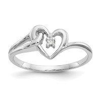 14K White Gold Polished AA Diamond Heart Ring view 1