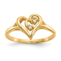 14K Polished AA Diamond Swirled Heart Ring view 1
