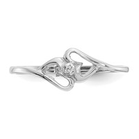 14K White Gold Polished AA Diamond Two Hearts Ring view 4