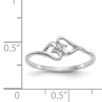 14K White Gold Polished AA Diamond Two Hearts Ring view 5
