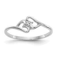 14K White Gold Polished AA Diamond Two Hearts Ring view 1