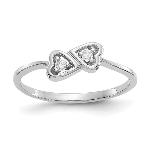 14K White Gold Polished 0.05 Carat AA Diamond Two Hearts Ring