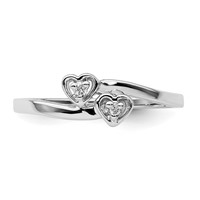 14K White Gold Polished AA Diamond Two Hearts Ring view 5